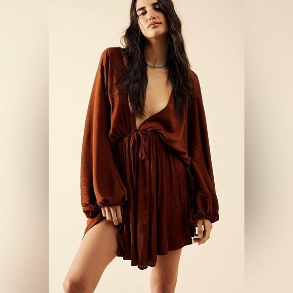 NEW FREE PEOPLE Sz XS ARZEL KIMONO ACCORDION PLEATED MINI DRESS - Picture 1 of 3